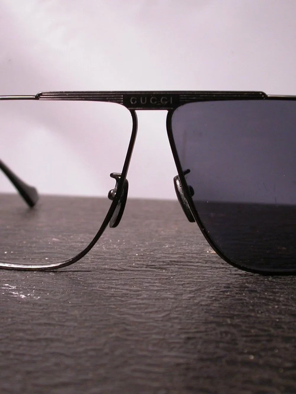 Gucci Gunmetal Black Designer Aviator Shades Sunglasses Made in Japan